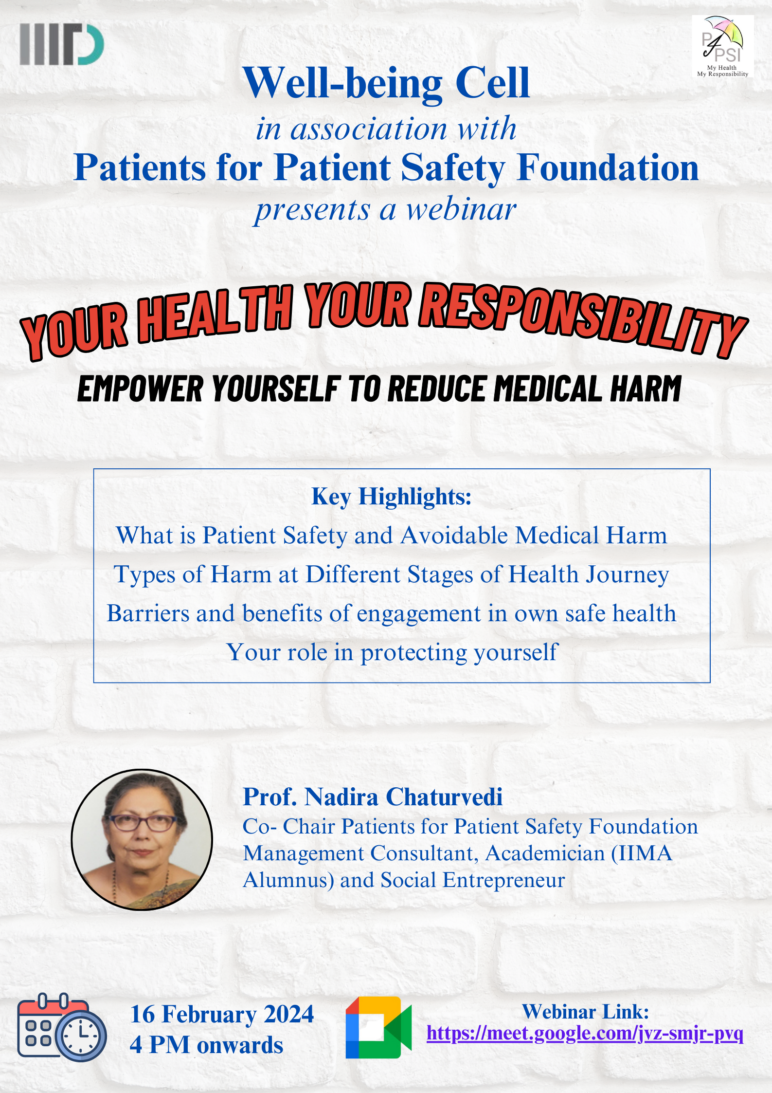 Webinar on YOUR HEALTH YOUR RESPONSIBILITY: EMPOWER YOURSELF TO REDUCE MEDICAL HARM